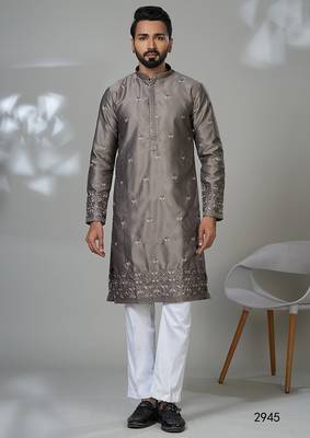 Aesthetic gray daman embroidery kurta for men | premium designer men's kurta 1