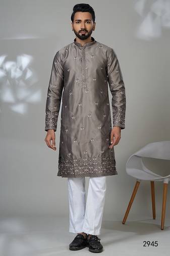 Aesthetic gray daman embroidery kurta for men | premium designer men's kurta