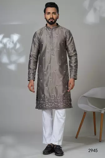 Aesthetic gray daman embroidery kurta for men | premium designer men's kurta