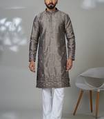 Aesthetic gray daman embroidery kurta for men | premium designer men's kurta