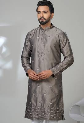Aesthetic gray daman embroidery kurta for men | premium designer men's kurta 2