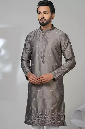 Aesthetic gray daman embroidery kurta for men | premium designer men's kurta
