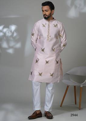 Aesthetic light pink embroidery kurta for men | premium designer men's kurta 1
