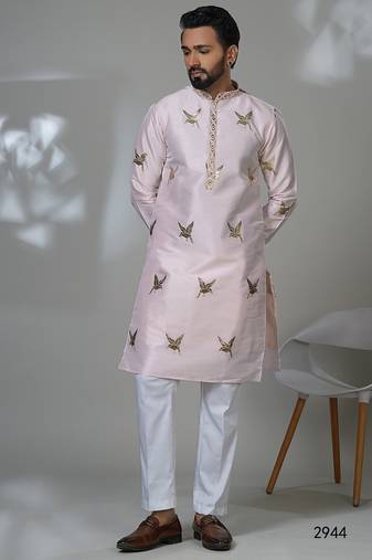 Aesthetic light pink embroidery kurta for men | premium designer men's kurta