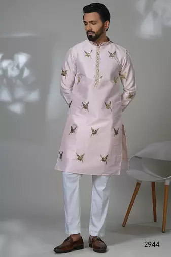 Aesthetic light pink embroidery kurta for men | premium designer men's kurta