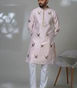 Aesthetic light pink embroidery kurta for men | premium designer men's kurta