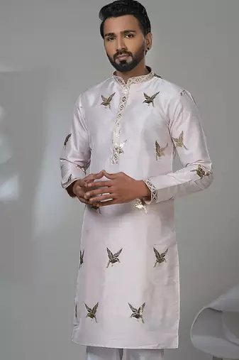 Aesthetic light pink embroidery kurta for men | premium designer men's kurta