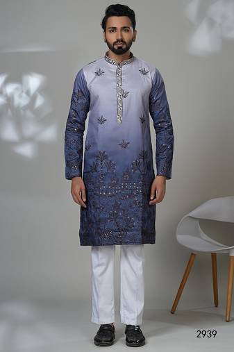 Blue shaded aesthetic embroidery kurta for men | premium designer ethnic wear