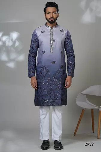 Blue shaded aesthetic embroidery kurta for men | premium designer ethnic wear