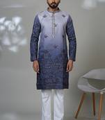 Blue shaded aesthetic embroidery kurta for men | premium designer ethnic wear