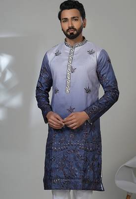 Blue shaded aesthetic embroidery kurta for men | premium designer ethnic wear 2