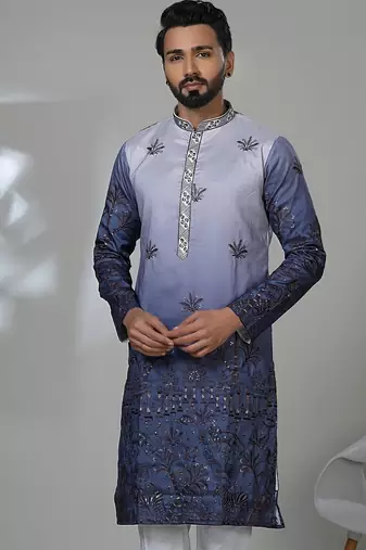 Blue shaded aesthetic embroidery kurta for men | premium designer ethnic wear