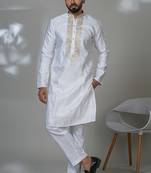 White golden foilneck work kurta for men | premium designer ethnic wear