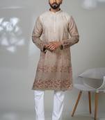 Aesthetic beige shaded embroidery kurta for men | premium designer men's kurta