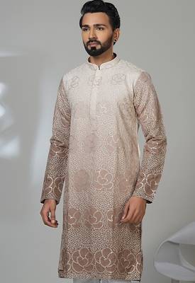 Aesthetic beige shaded embroidery kurta for men 2