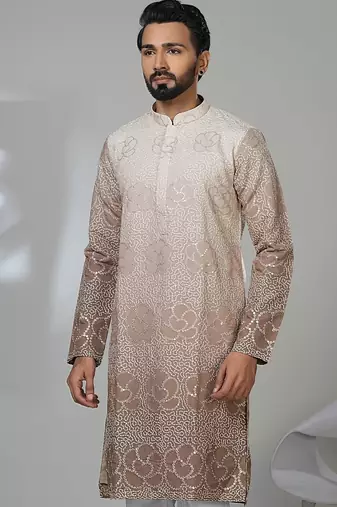 Aesthetic beige shaded embroidery kurta for men | premium designer men's kurta