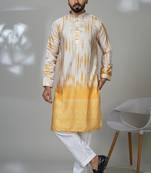 Aesthetic yellow color neck embroidery kurta for men | premium designer men's kurta