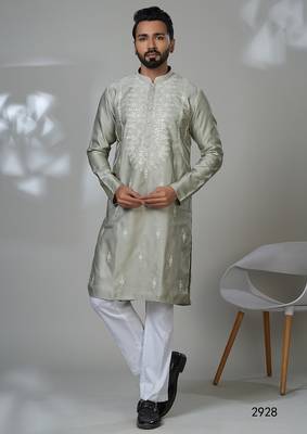 Aesthetic light pista embroidery kurta for men | premium designer men's kurta 1