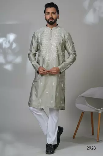 Aesthetic light pista embroidery kurta for men | premium designer men's kurta