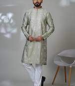 Aesthetic light pista embroidery kurta for men | premium designer men's kurta