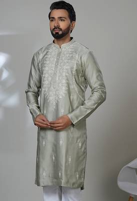Aesthetic light pista embroidery kurta for men | premium designer men's kurta 2