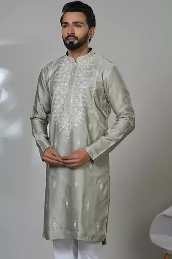 Aesthetic light pista embroidery kurta for men | premium designer men's kurta