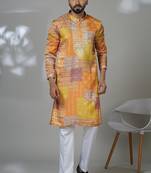 Aesthetic yellow color neck embroidery kurta for men | premium designer men's kurta