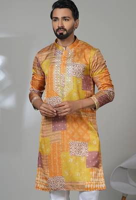 Aesthetic yellow color neck embroidery kurta for men | premium designer men's kurta 2
