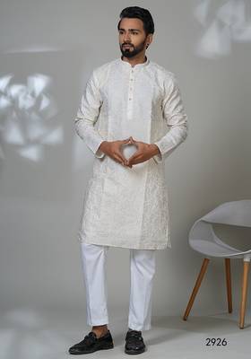 White embroidery kurta for men | premium designer men's kurta 1