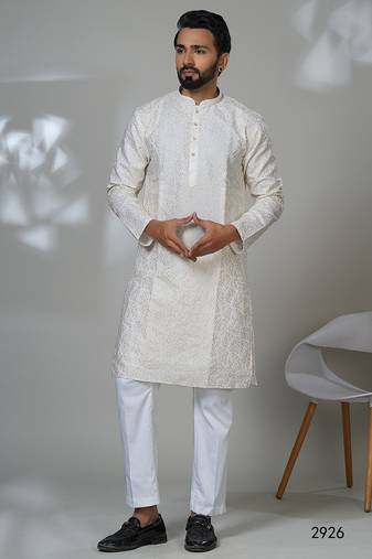 White embroidery kurta for men | premium designer men's kurta