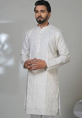 White embroidery kurta for men | premium designer men's kurta 2