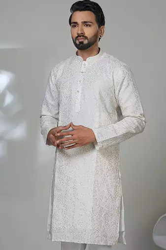 White embroidery kurta for men | premium designer men's kurta