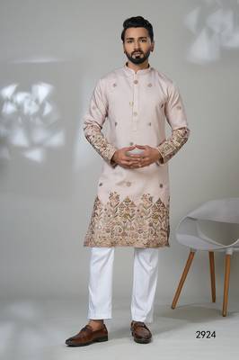 Aesthetic pitch color embroidery kurta for men | premium designer men's kurta 1