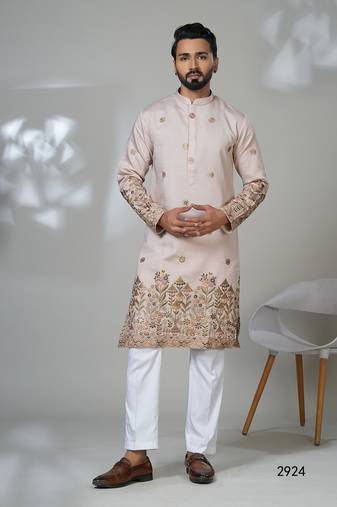 Aesthetic pitch color embroidery kurta for men | premium designer men's kurta