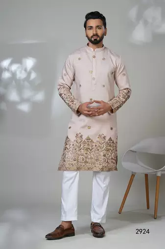 Aesthetic pitch color embroidery kurta for men | premium designer men's kurta