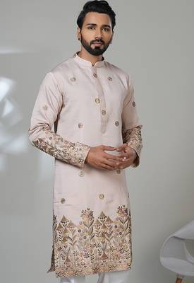 Aesthetic pitch color embroidery kurta for men | premium designer men's kurta 2
