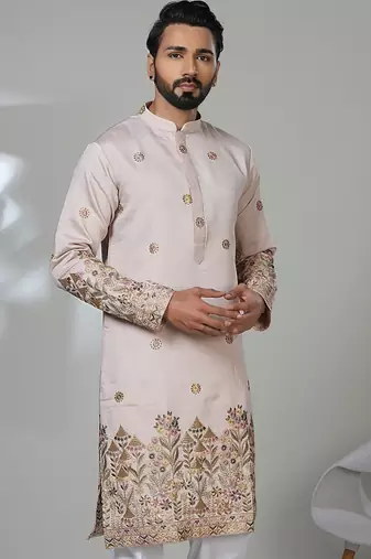 Aesthetic pitch color embroidery kurta for men | premium designer men's kurta