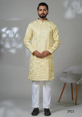 Aesthetic yellow embroidery kurta for men | premium designer men's kurta 1