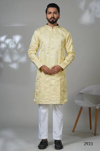 Aesthetic yellow embroidery kurta for men | premium designer men's kurta