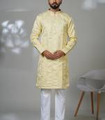 Aesthetic yellow embroidery kurta for men | premium designer men's kurta