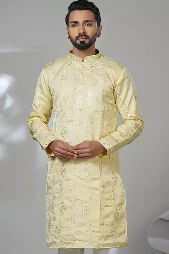 Aesthetic yellow embroidery kurta for men | premium designer men's kurta
