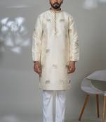 Aesthetic cream elephant embroidery kurta for men | premium designer men's kurta