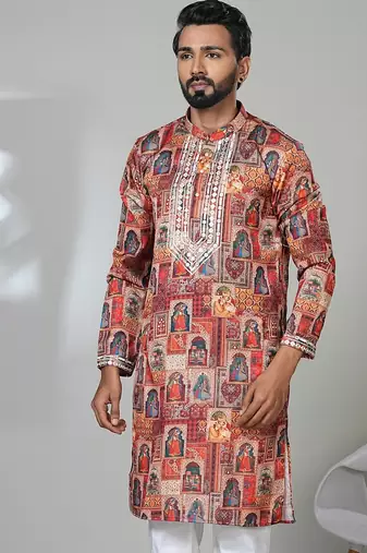 Traditional maroon color neck work aesthetic kurta for men | premium designer ethnic wear