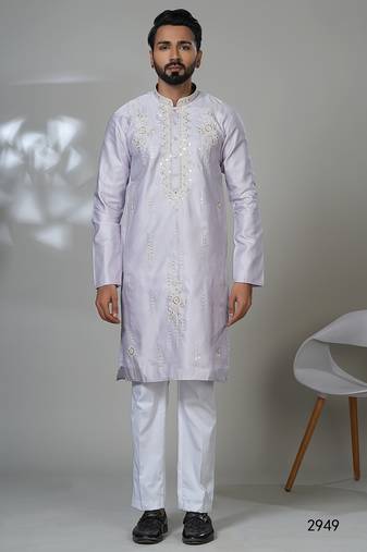 Purple neck work kurta for men | premium designer ethnic wear
