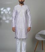 Purple neck work kurta for men | premium designer ethnic wear