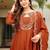 Elegant rust orange vichitra embroidered anarkali kurti set