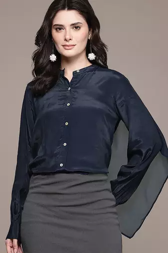 Navy blue crepe shirt