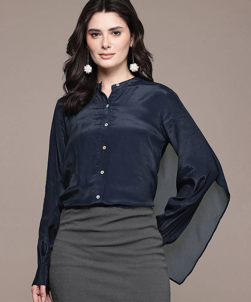 Navy blue crepe shirt