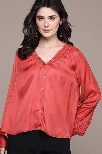 Coral dehry satin shirt