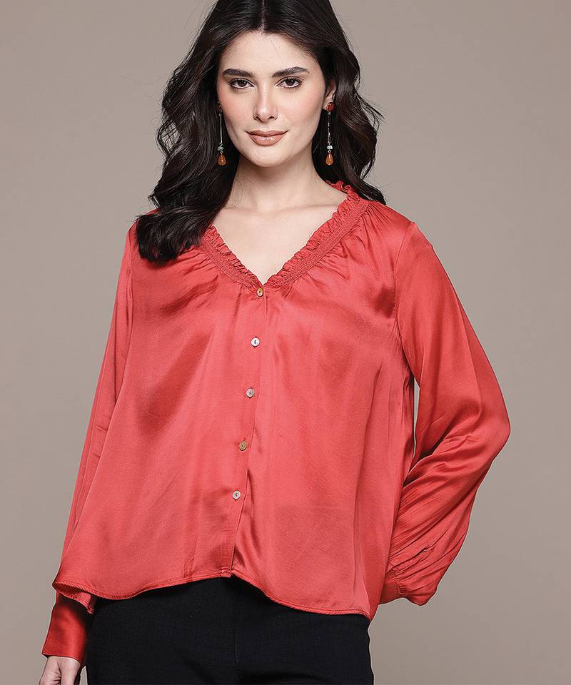 Coral dehry satin shirt